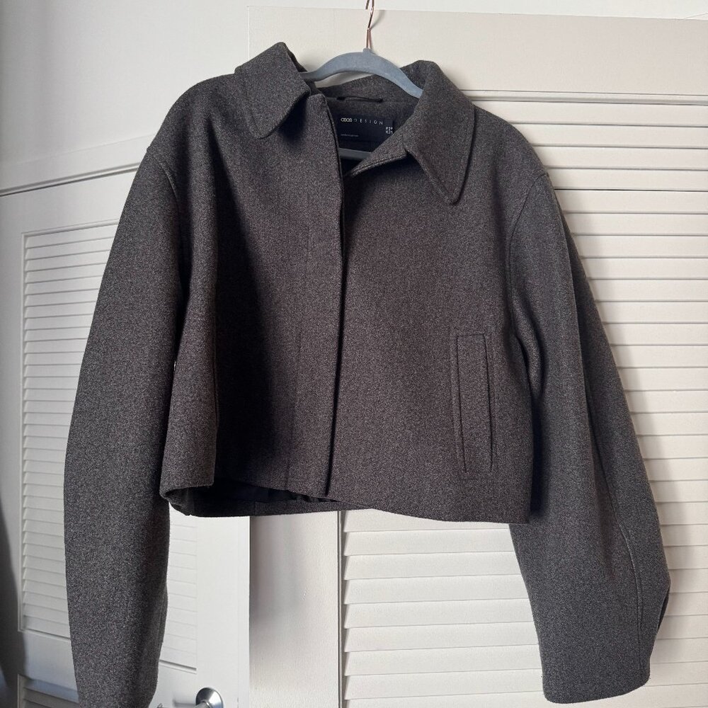 ASOS cropped blazer coat in dark grey